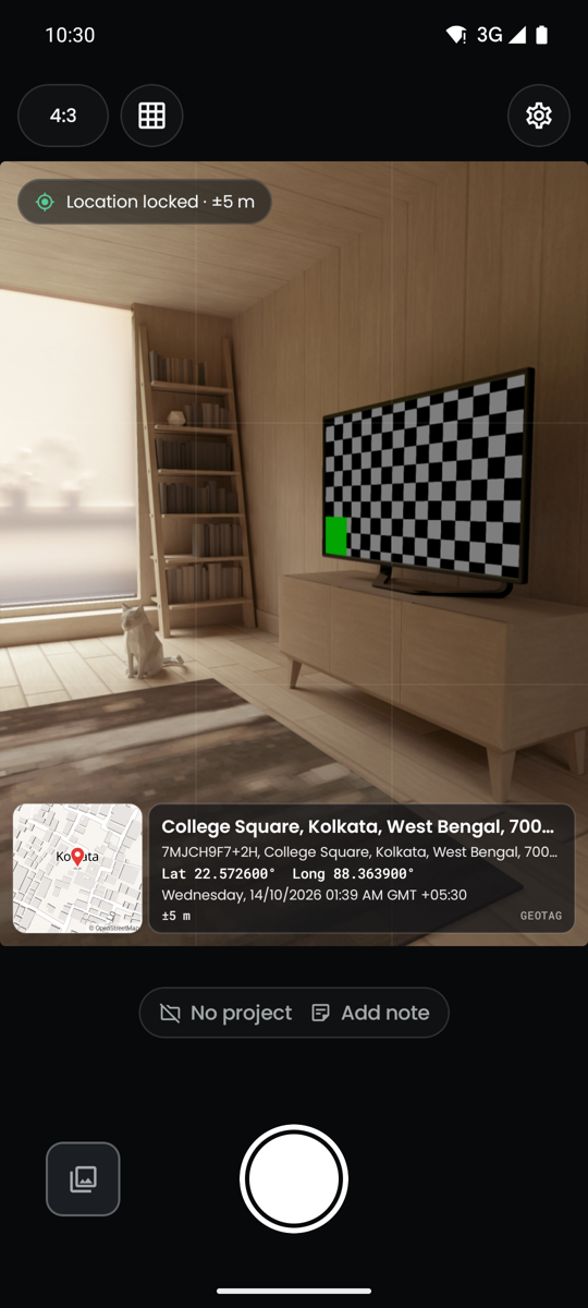 The camera with the live stamp previewed on the viewfinder